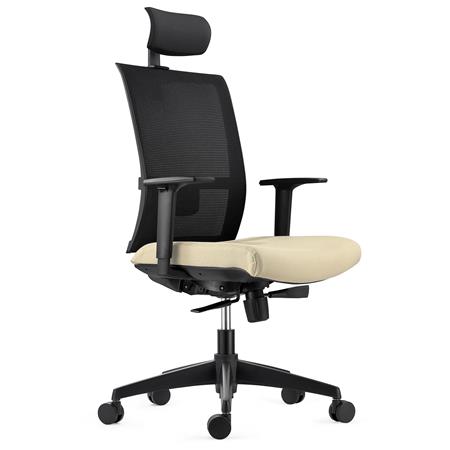 Ergonomische Bureaustoel AXEL, Met Hoofdsteun, Lendensteun, in Mesh en Stof, Kleur Beige