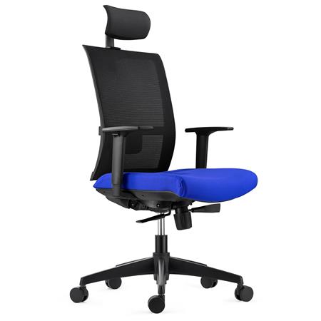 Ergonomische Bureaustoel AXEL, Met Hoofdsteun, Lendensteun, in Mesh en Stof, Kleur Blauw