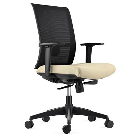 Ergonomische Bureaustoel EXON, Lendensteun, Gebruik 8h, in Stof en Mesh, Kleur Beige