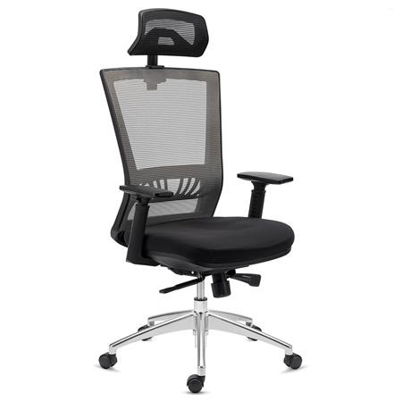 Ergonomische Bureaustoel MAGNUM ELITE, Hoofdsteun, Gebruik 8 uur/dag, Aluminium Onderstel, Lendensteun, Grijs 