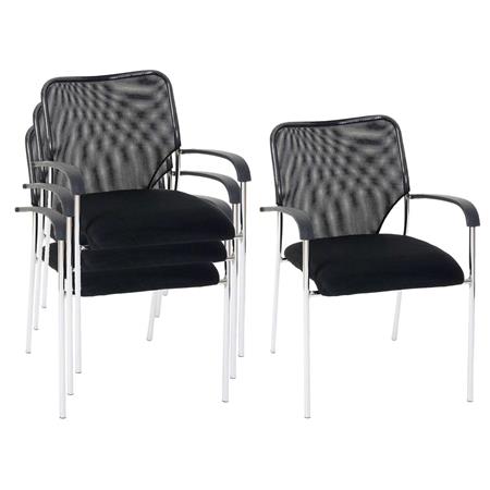 Set van 4 Vergaderstoelen JAMAICA, Stevig en Comfortabel, Ademend Mesh in de Kleur Zwart