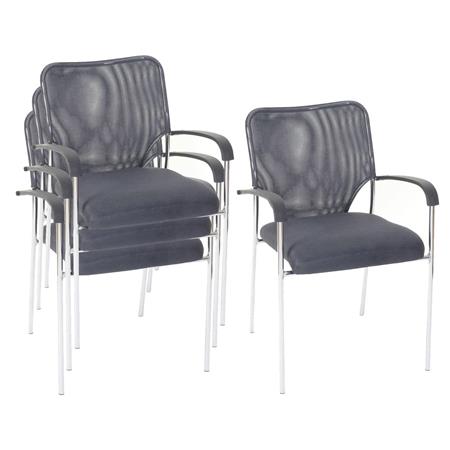 Set van 4 Vergaderstoelen JAMAICA, Stevig en Comfortabel, Ademend Mesh in de Kleur Grijs