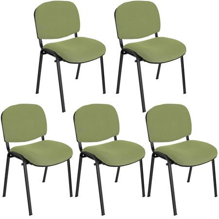 Set van 5 Vergaderstoelen MOBY BASE, Erg Praktisch, Ongelooflijke Prijs, Kleur Groen en Zwarte Poten