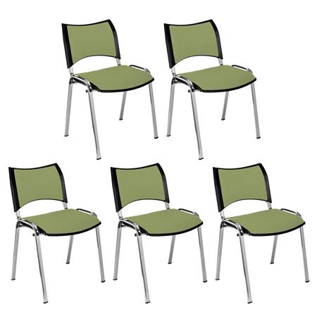 Set van 5 Vergaderstoelen ROMEL, Comfortabele Zitting, Stapelbaar, Verchroomde Poten, Groen Stoffen Bekleding