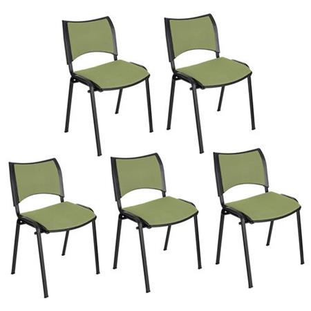 Set van 5 Vergaderstoelen ROMEL, Comfortabele Zitting, Stapelbaar, Zwarte Poten, Groen Stoffen Bekleding