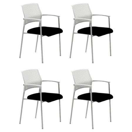 Set van 4 Vergaderstoelen TERRANOVA, Stapelbaar, Metalen frame, Zwart en Wit