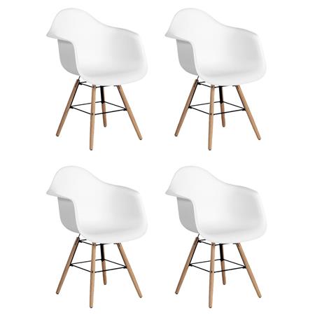 Set van 4 Vergaderstoel GARY, Houten Poten, Scandinavisch Ontwerp, Wit