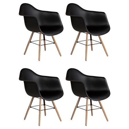 Set van 4 Vergaderstoel GARY, Houten Poten, Scandinavisch Ontwerp, Zwart