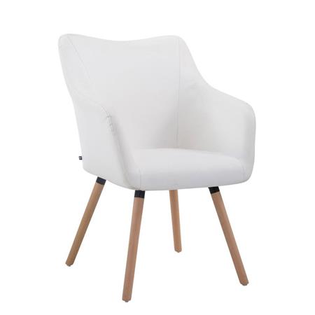 Bezoekersstoel GREG LEDER, Modern Ontwerp, Beukenkleurige Poten, Wit