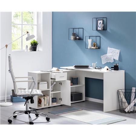 Bureau CAMILA, 130x60x75cm, Verstelbare Zijtafel, Met Lade, in het Wit