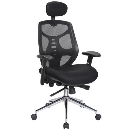 Ergonomische Bureaustoel MANTRA, Zeer Comfortabele Rugleuning, Hoofdsteun, Gebruik 8 uur, Zwart