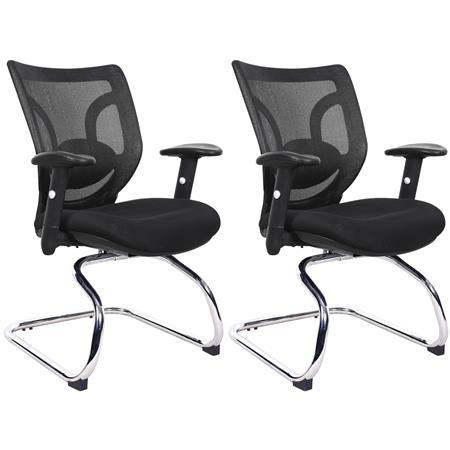 Set van 2 Ergonomische Vergaderstoelen LAMBO NET, Comfortabele Lendensteun, Zwart