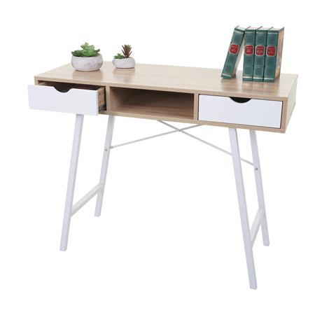 Bureau NILSA, 100x40x80 cm, van Metaal en Hout, kleur Eikenhout en Wit