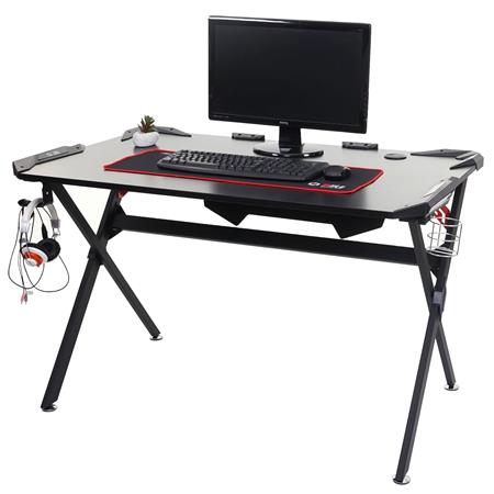 Gaming Bureau JEREMY, 168x66x92,5cm, in Metalen Structuur en Zwart Houten Blad