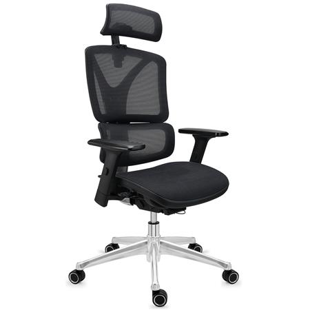 Ergonomische Bureaustoel APOLLO, Ergonomisch Model, Verchroomd Metalen Frame, Gebruik 8 uur, Zwarte Mesh stof