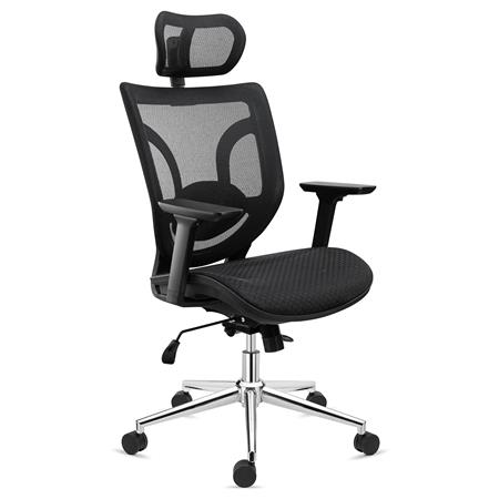 Ergonomische Bureaustoel LAMBO PRO, Hoofdsteun, Gebruik 8 uur, Comfortabele Lendensteun, 3D Armleuningen, Zwart