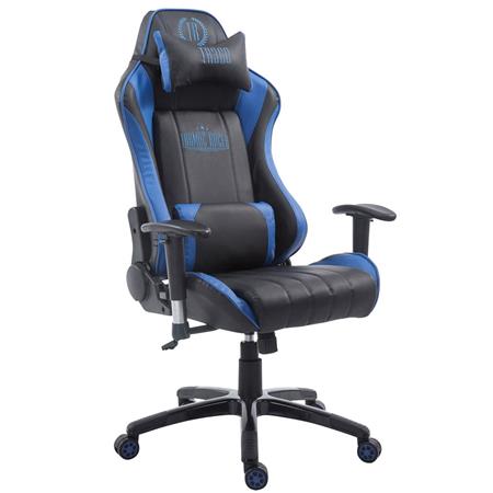 Gamingstoel LOGAN PRO, Kantelbare Rugleuning, Cervicaal- en Lumbaalkussens, In Zwart/Blauw