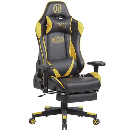 Gamingstoel RACING LUX, Kantelbare Rugleuning, Massagefunctie, in Zwart/Geel Leder