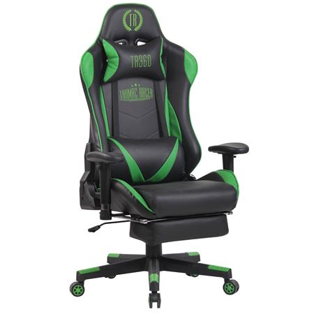 Gamingstoel RACING LUX, Kantelbare Rugleuning, Massagefunctie, in Zwart/Groen Leder