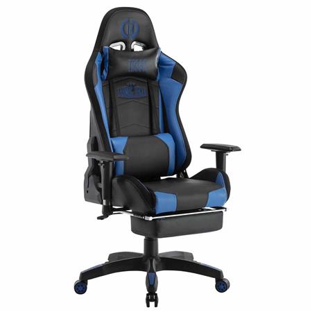 Gamingstoel TURBO LED LEDER, Verstelbare Rugleuning, Voetsteun, Lumbaal- en Cervicaalkussen, in Zwart/Blauw