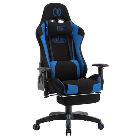 Gamingstoel TURBO LED STOF, Verstelbare Rugleuning, Voetsteun, Lumbaal- en Cervicaalkussen, in Zwart/Blauw