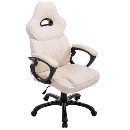 Gaming bureaustoel LEROY, XXL,Dubbele Vulling, Maximale Resistentie, in Leder, Beige