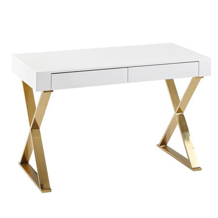 Bureau VERONA, Elegant en Modern, Metalen Onderstel met Gouden Afwerking, 118x76x57cm, Wit