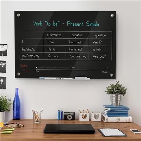 Magneetbord ETNA, 90x60x0.45 cm, Zonder Frame, Zwart Glas