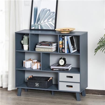 Multifunctionele Kast ORLANDO, Open Legplanken en Lades 96x105x30 cm, kleur Grijs en Blauw