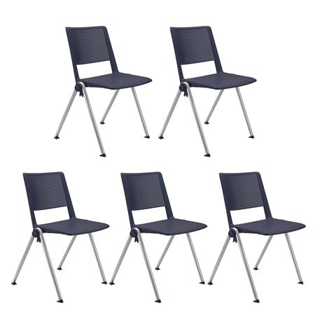 SET van 5 Vergaderstoelen CARINA, Stapelbaar, Stoelkoppelsysteem, Blauw Kunststof met Grijze Poten