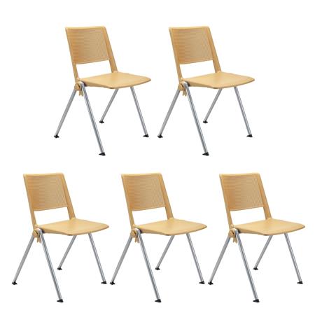 SET van 5 Vergaderstoelen CARINA, Stapelbaar, Stoelkoppelsysteem, Beige Kunststof met Grijze Poten