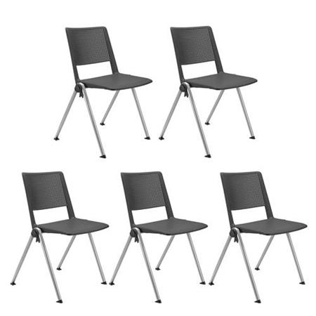 SET van 5 Vergaderstoelen CARINA, Stapelbaar, Stoelkoppelsysteem, Grijs Kunststof met Grijze Poten