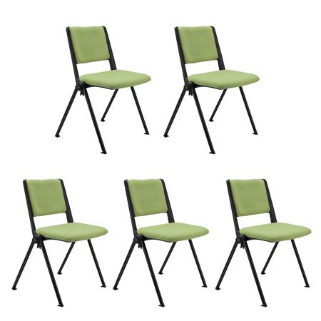 SET van 5 vergaderstoelen CARINA, Stapelbaar, Stoelkoppelsysteem, Groene Stoffen Bekleding met Zwarte Poten