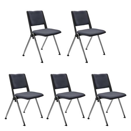 SET van 5 Vergaderstoelen CARINA, Stapelbaar, Stoelkoppelsysteem, Grijze Stoffen Bekleding met Verchroomde Poten