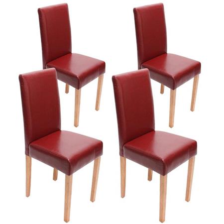 Set van 4 Eetkamerstoelen LITAU ECHT LEDER, Prachtig Ontwerp, Rood, Lichthouten Poten