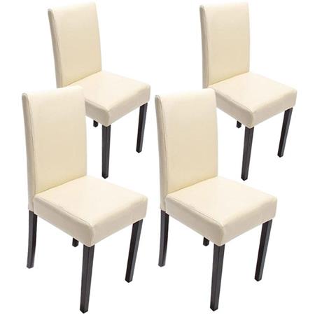 Set van 4 Eetkamerstoelen LITAU ECHT LEDER, Prachtig Ontwerp, Beige, Donkerhouten Poten