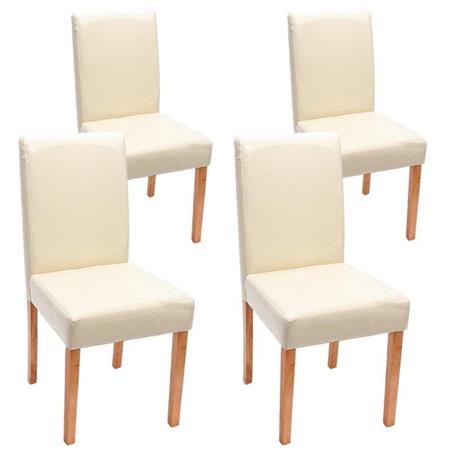 Set van 4 Eetkamerstoelen LITAU ECHT LEDER, Prachtig Ontwerp, Beige, Lichthouten Poten