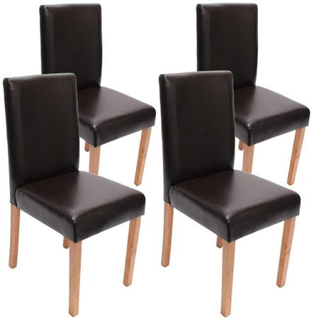 Set van 4 Eetkamerstoelen LITAU ECHT LEDER, Prachtig Ontwerp, Bruin, Lichthouten Poten