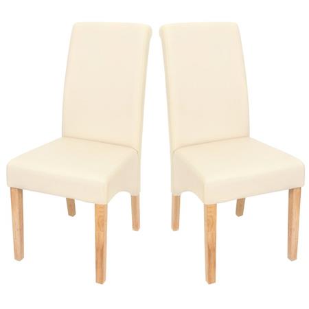 SET van 2 Eetkamerstoelen TURIJN, Kwaliteit en Stijl, Bekleed met Beige Leder en Lichthouten Poten