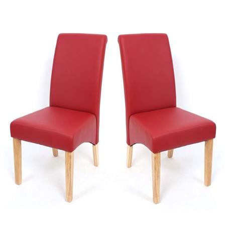 SET van 2 Eetkamerstoelen M37, Bekleed met Mat Rood Leder en Lichthouten Poten