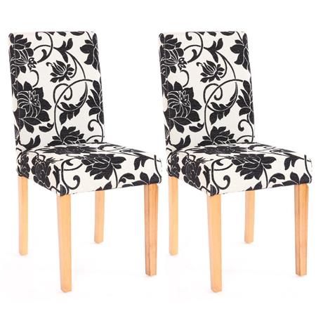 Set van 2 eetkamerstoelen DALI, Prachtig Ontwerp, Zwarte Bloemen, Lichtkleurige Poten