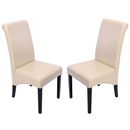 SET van 2 Eetkamerstoelen M37, Bekleed met Beige Leder en Donkerhouten Poten