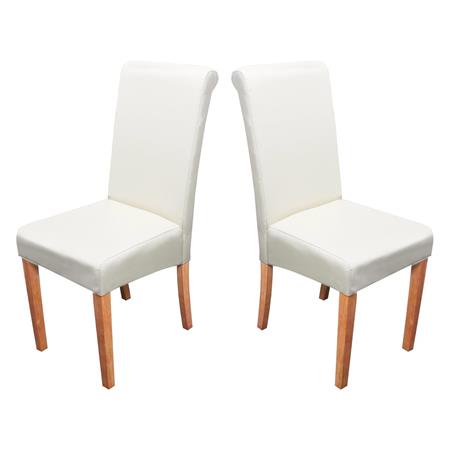 Set van 2 Eetkamerstoelen NOVARA II, in Beige Echt Leder, Lichthouten Poten