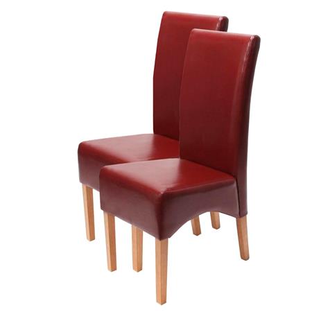 Set van 2 Eetkamerstoelen LATINA ECHT LEDER, Rood en Lichthouten Poten