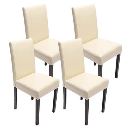 Set van 4 Eetkamerstoelen LITAU, Prachtig Ontwerp, Beige Leder, Donkerhouten Poten