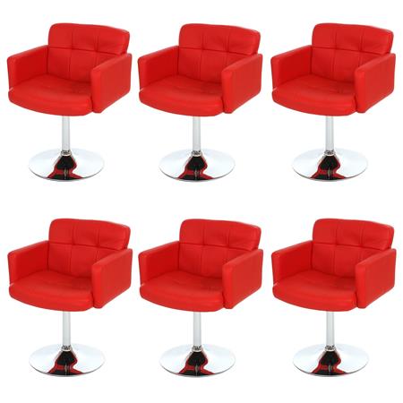 SET van 6 ROLAND Eetkamerstoelen, Metalen Voet, Hoge Kwaliteit, in Rood Leder