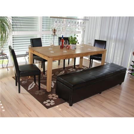 Set van 4 Eetkamerstoelen LITAU ECHT LEDER, Zwart + Bank XXL met Opbergruimte