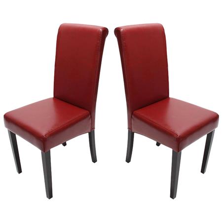 Set van 2 Eetkamerstoelen NOVARA II, in Rood Echt Leder, Donkerhouten Poten