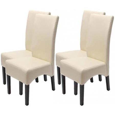 Set van 4 Eetkamerstoelen LATINA ECHT LEDER, Beige met Donkerhouten Poten