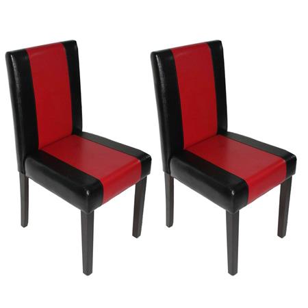 Set van 2 Eetkamerstoelen LITAU, Prachtig Ontwerp, Zwart/Rood Leder, Donkerhouten Poten